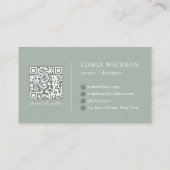 Modern Minimalist Elegant Sage Green QR Code Visitekaartje (Achterkant)