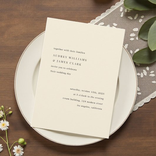 Modern Minimalist Elegant Simple Cream Wedding Kaart