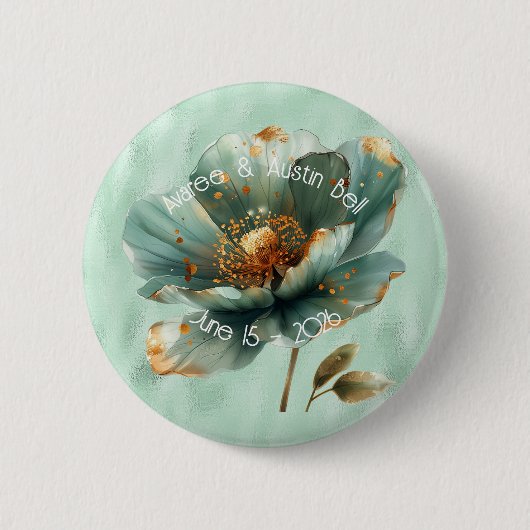 Modern Minimalist Emerald and Gold Wedding Button (Voorkant)