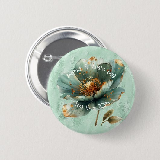 Modern Minimalist Emerald and Gold Wedding Button (Voorkant /achterkant)