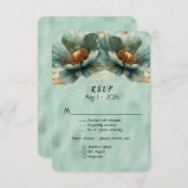 Modern Minimalist Emerald and Gold Wedding RSVP Kaartje (Voorkant / Achterkant)