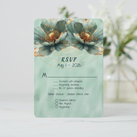 Modern Minimalist Emerald and Gold Wedding RSVP Kaartje (Staand voorkant)