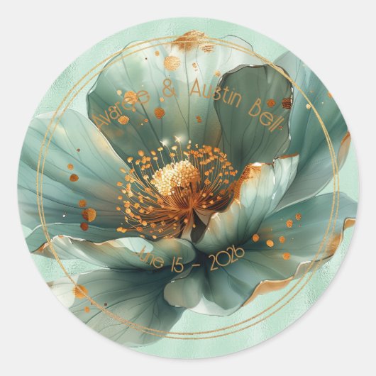 Modern Minimalist Emerald and Gold Wedding Sticker (Voorkant)
