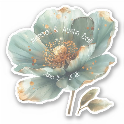 Modern Minimalist Emerald and Gold Wedding Sticker (Voorkant)