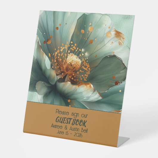 Modern Minimalist Emerald and White Wedding  Reclamebord Met Voetstuk (Voorkant)