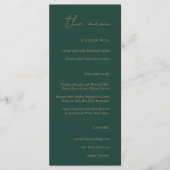 Modern minimalist Emerald Green Gold Wedding Menu (Voorkant)