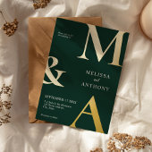 Modern minimalist Emerald Green Monogram Weddensch Folie Uitnodiging