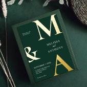 Modern minimalist Emerald Green Monogram Weddensch Folie Uitnodiging