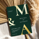 Modern minimalist Emerald Green Monogram Weddensch Folie Uitnodiging<br><div class="desc">Moderne minimalistische maraginguitnodiging voor groene Folie. Biedt een vettige monogram typografie en een minimaal grafisch ontwerp. Pas tekst aan met alle details van uw speciale dag.</div>
