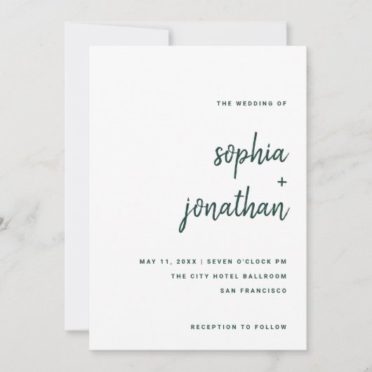 Modern minimalist Emerald Green op wit | Weddensch Kaart (Voorkant)