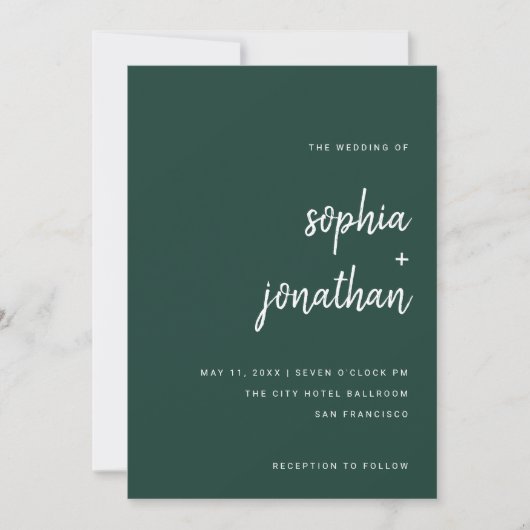 Modern minimalist Emerald Green | Weddenschap Kaart (Voorkant)