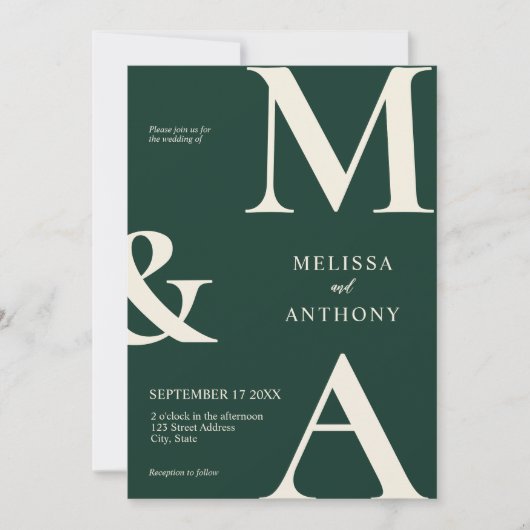 Modern minimalist Emerald Green Wedding Kaart (Voorkant)