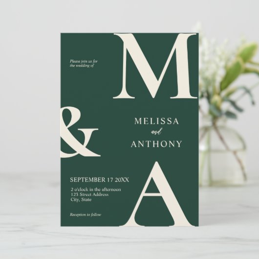 Modern minimalist Emerald Green Wedding Kaart (Staand voorkant)