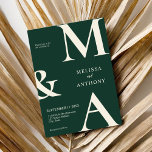 Modern minimalist Emerald Green Wedding Kaart<br><div class="desc">Moderne minimalistische maraginguitnodiging voor het groene huwelijk. Biedt een vettige monogram typografie en een minimaal grafisch ontwerp. Pas tekst aan met alle details van uw speciale dag.</div>