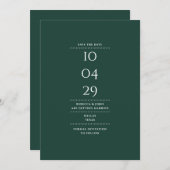 Modern minimalist Emerald Green Wedding Save The Date (Voorkant / Achterkant)