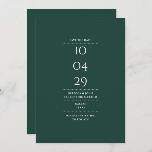 Modern minimalist Emerald Green Wedding Save The Date (Voorkant / Achterkant)