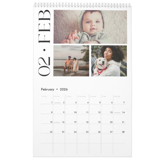Modern Minimalist Family 3 Photo Collage Kalender (Feb 2026)