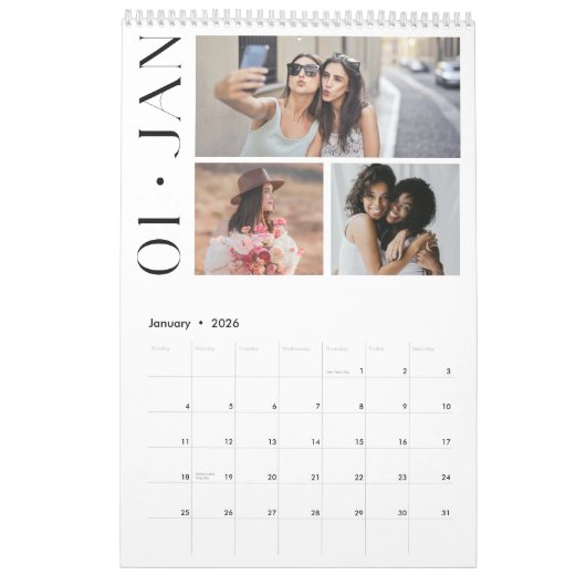 Modern Minimalist Family 3 Photo Collage Kalender (Jan 2026)