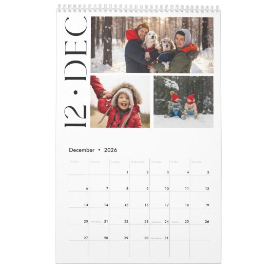 Modern Minimalist Family 3 Photo Collage Kalender (Dec 2026)