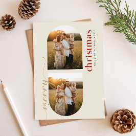 Modern Minimalist Family Christmas Arched 3 Photo Feestdagenkaart
