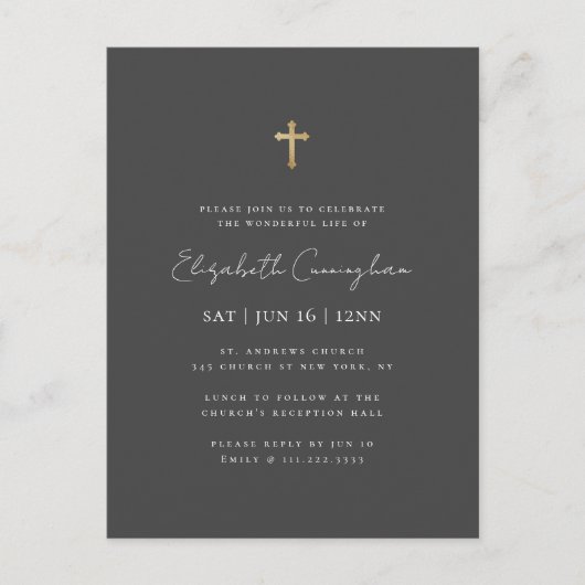 Modern minimalist Faux Gold Cross Memorial Funeral Briefkaart (Voorkant)