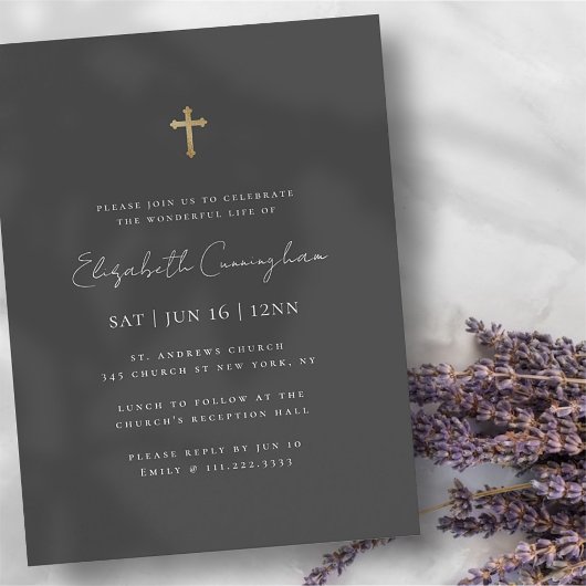Modern minimalist Faux Gold Cross Memorial Funeral Briefkaart