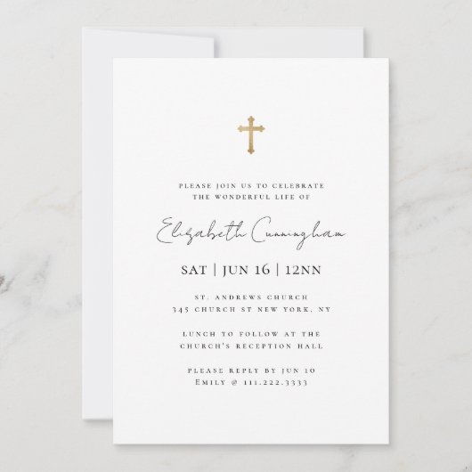 Modern minimalist Faux Gold Cross Memorial Funeral Kaart (Voorkant)