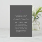 Modern minimalist Faux Gold Cross Memorial Funeral Kaart (Staand voorkant)