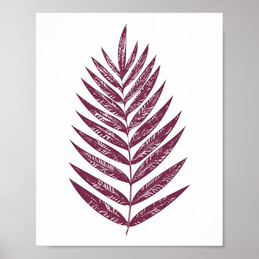 Modern minimalist Fern Drawing in Plum Poster (Voorkant)