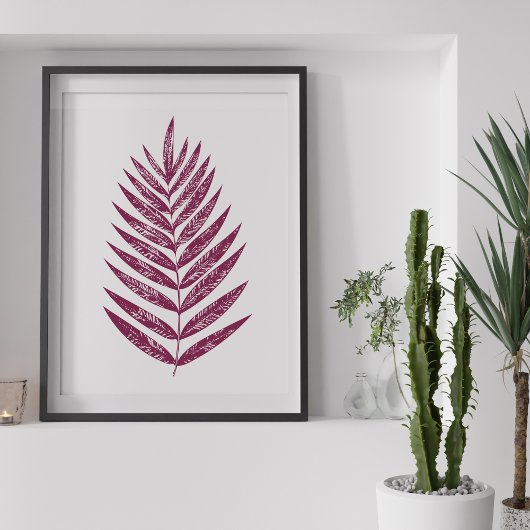 Modern minimalist Fern Drawing in Plum Poster