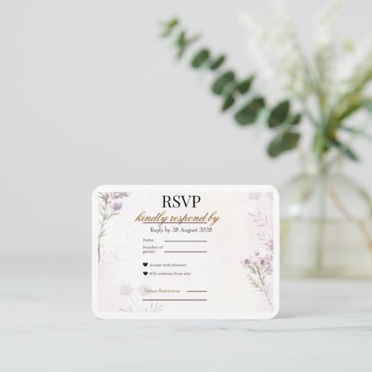 Modern Minimalist Floral RSVP Card | Lavender Rose Informatiekaartje (Staand voorkant)