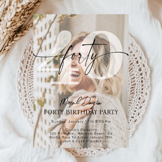 Modern Minimalist FORTY 40th Birthday Party Photo  Kaart