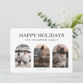 Modern Minimalist Gepersonaliseerd drie foto Kerst Feestdagenkaart (Staand voorkant)