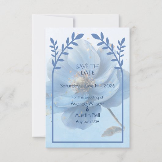 Modern Minimalist Gold and Blue Flat Save The Date (Voorkant)