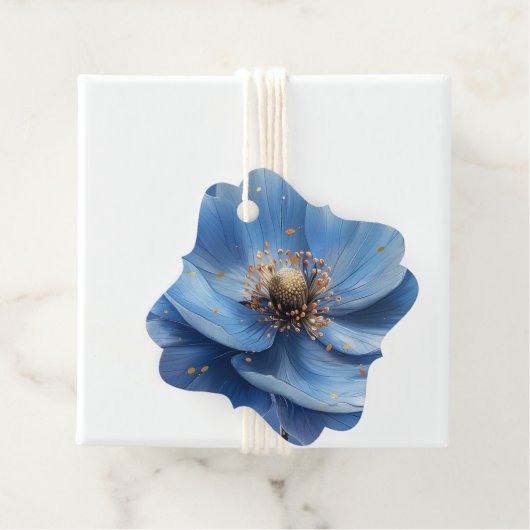 Modern Minimalist Gold and Blue Poppy  Bedankjes Labels (In situ)