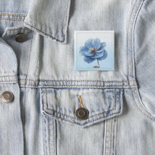 Modern Minimalist Gold and Blue Poppy Button (In situ)