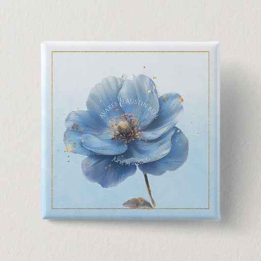 Modern Minimalist Gold and Blue Poppy Button (Voorkant)