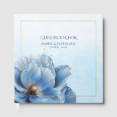 Modern Minimalist Gold and Blue Poppy Ornament Gastenboek (Voorkant)