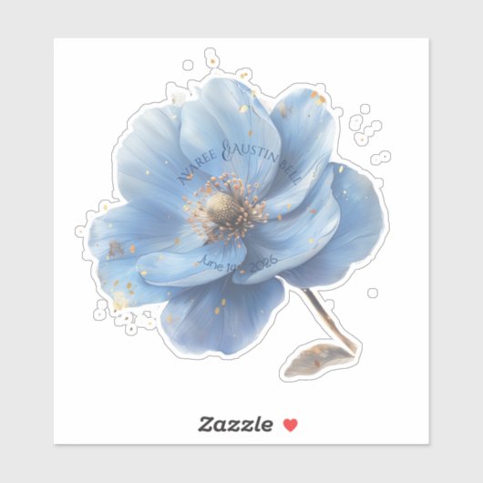 Modern Minimalist Gold and Blue Poppy Sticker (Vel)