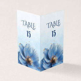 Modern Minimalist Gold and Blue Poppy Table Number Kaart