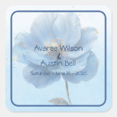 Modern Minimalist Gold and Blue Poppy Wedding Vierkante Sticker (Voorkant)