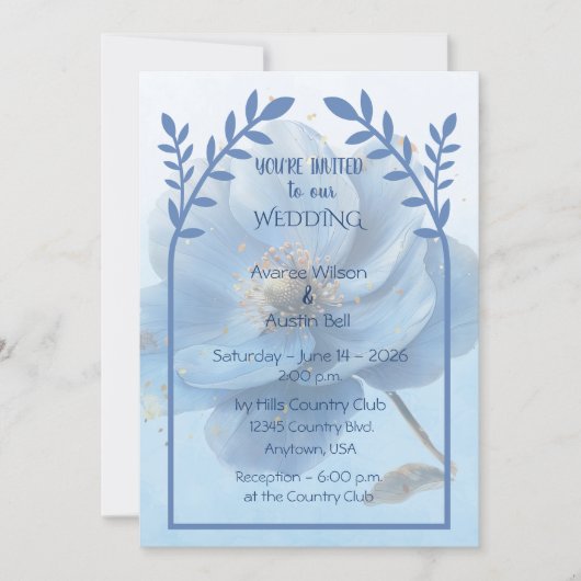 Modern Minimalist Gold and Blue Wedding   Kaart (Voorkant)