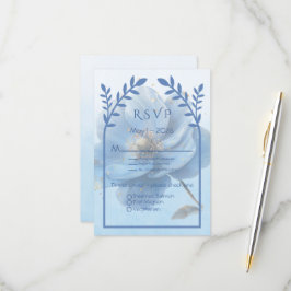 Modern Minimalist Gold and Blue Wedding RSVP Kaartje