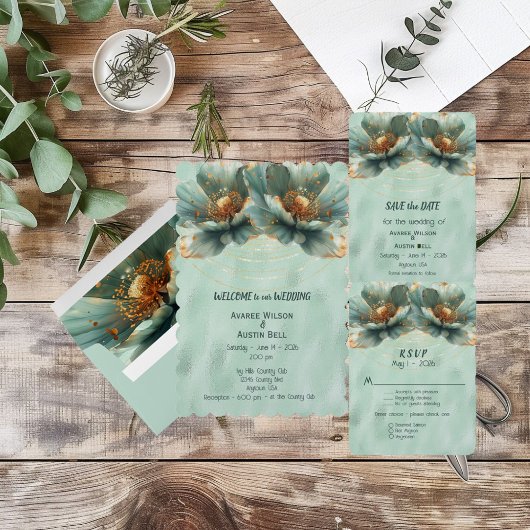 Modern Minimalist Gold and Emerald Wedding  Kaart