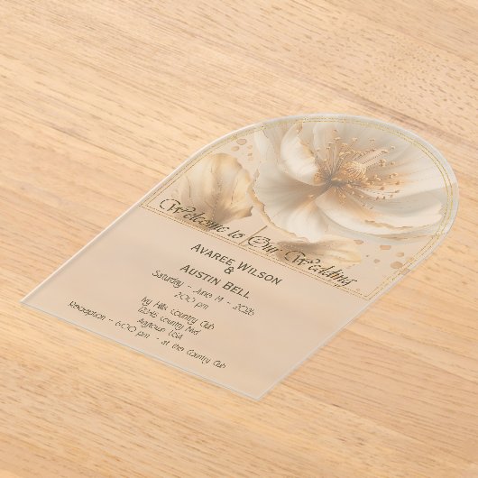 Modern Minimalist Gold and White Wedding Acryl Uitnodigingen (Laagn)