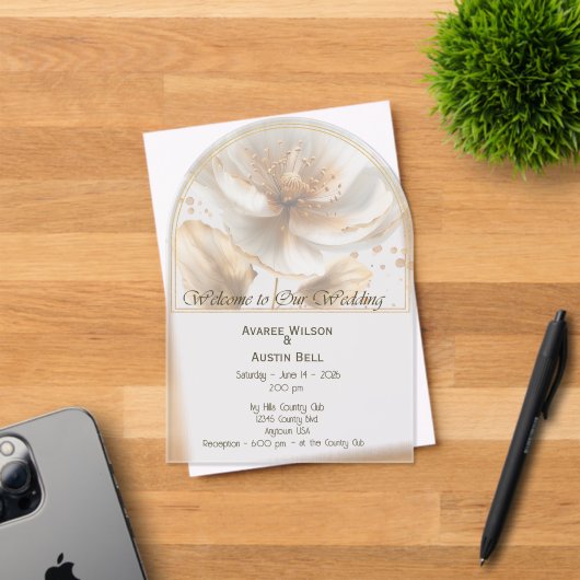 Modern Minimalist Gold and White Wedding Acryl Uitnodigingen (Insitu (Uitnodiging))