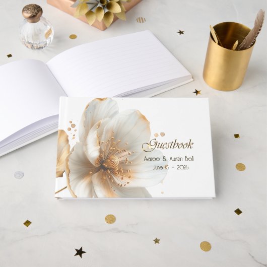 Modern Minimalist Gold and White Wedding Gastenboek (Voorkant open)