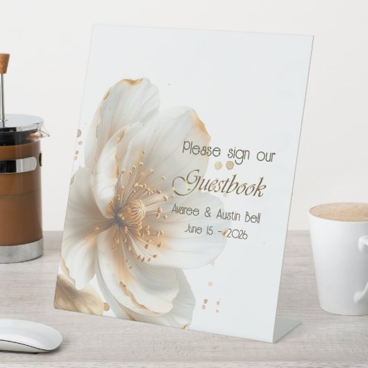 Modern Minimalist Gold and White Wedding Reclamebord Met Voetstuk (Insitu)