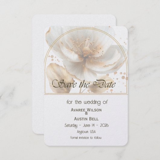 Modern Minimalist Gold and White Wedding Save The Date (Voorkant / Achterkant)
