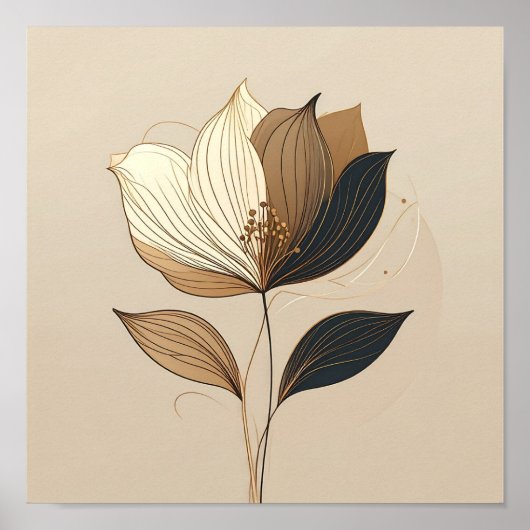 Modern Minimalist Gold & Black Botanical Floral Li Poster (Voorkant)